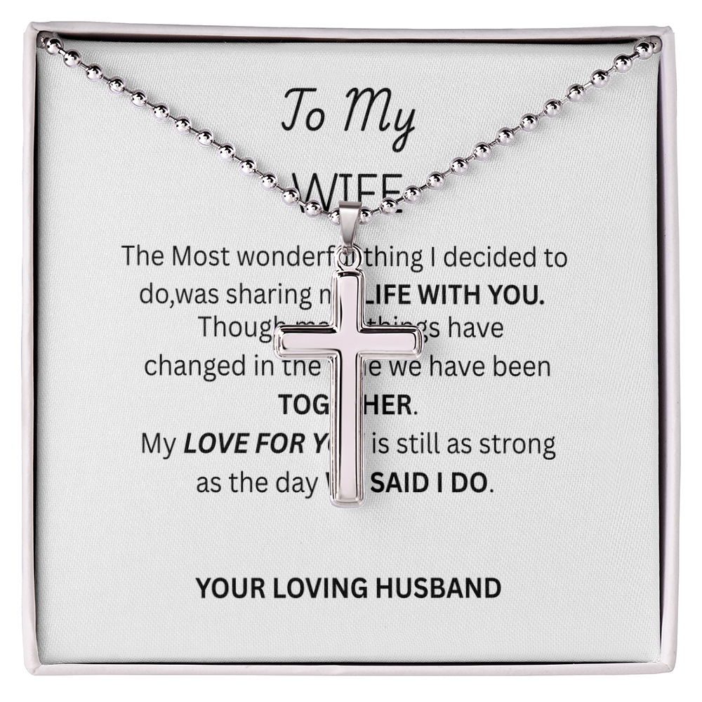 To My Wife Artisan Cross Necklace in Stainless Steel