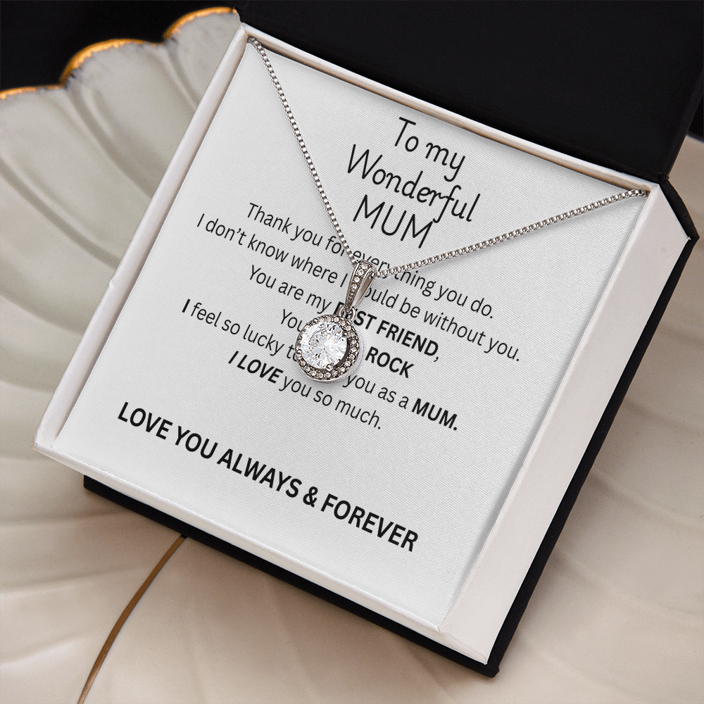 To My Mum Eternal Hope Necklace, Cushion Cut Pendant in White Gold