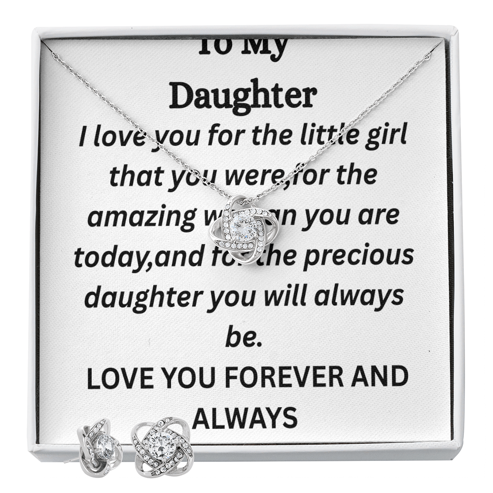 To My Daughter-Love Knot Necklace and Earing Set