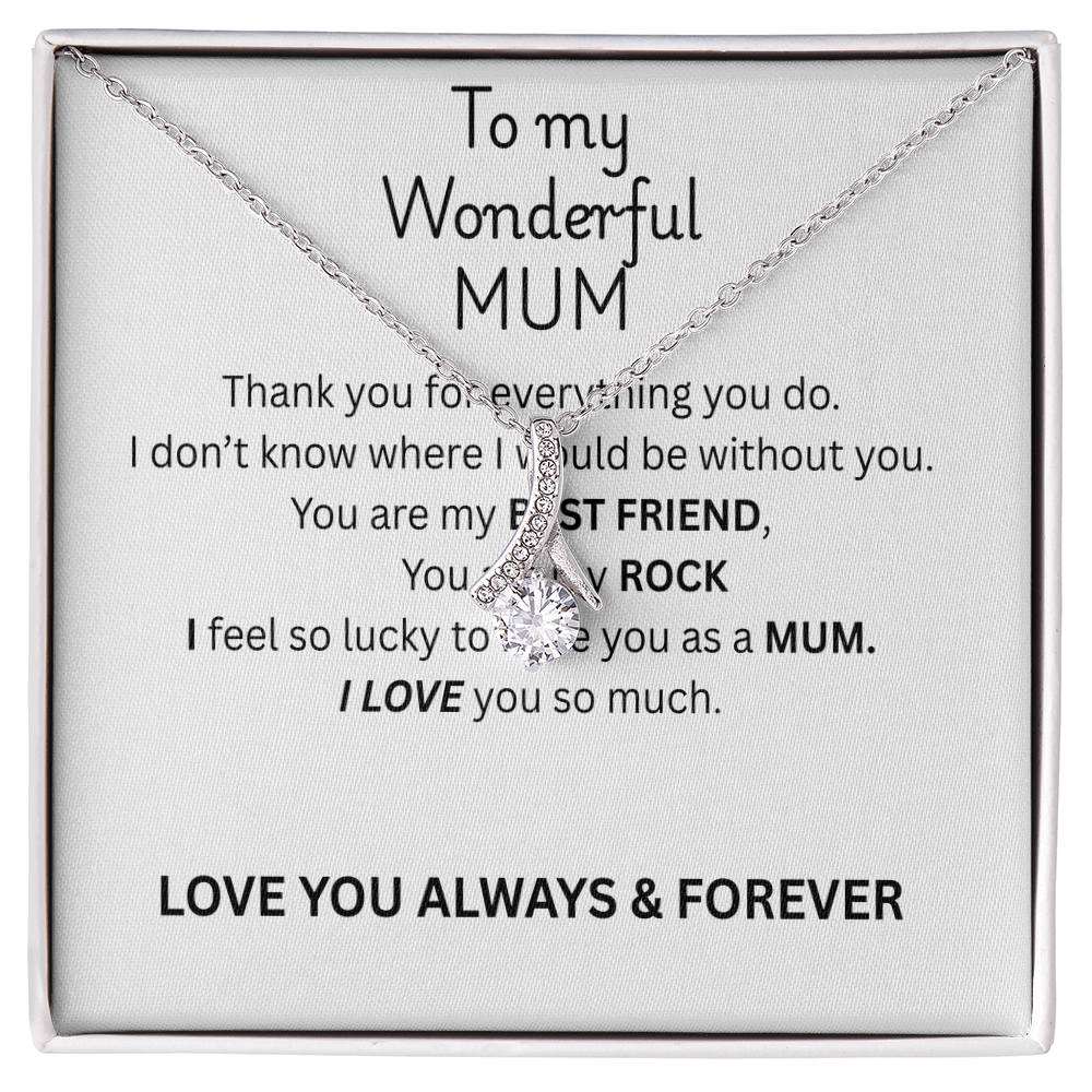 To My Mum Alluring Beauty Necklace, Ribbon Pendant in Gold
