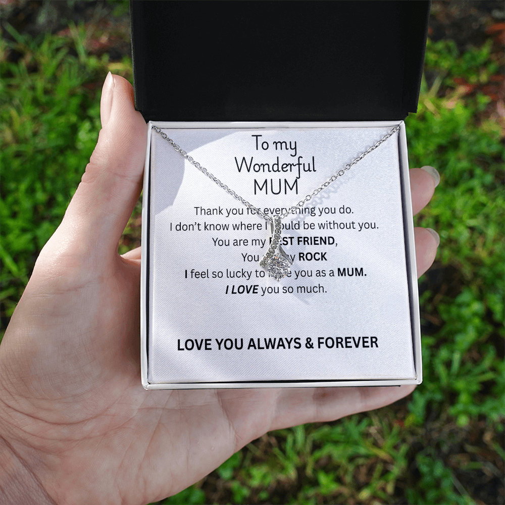 To My Mum Alluring Beauty Necklace, Ribbon Pendant in Gold