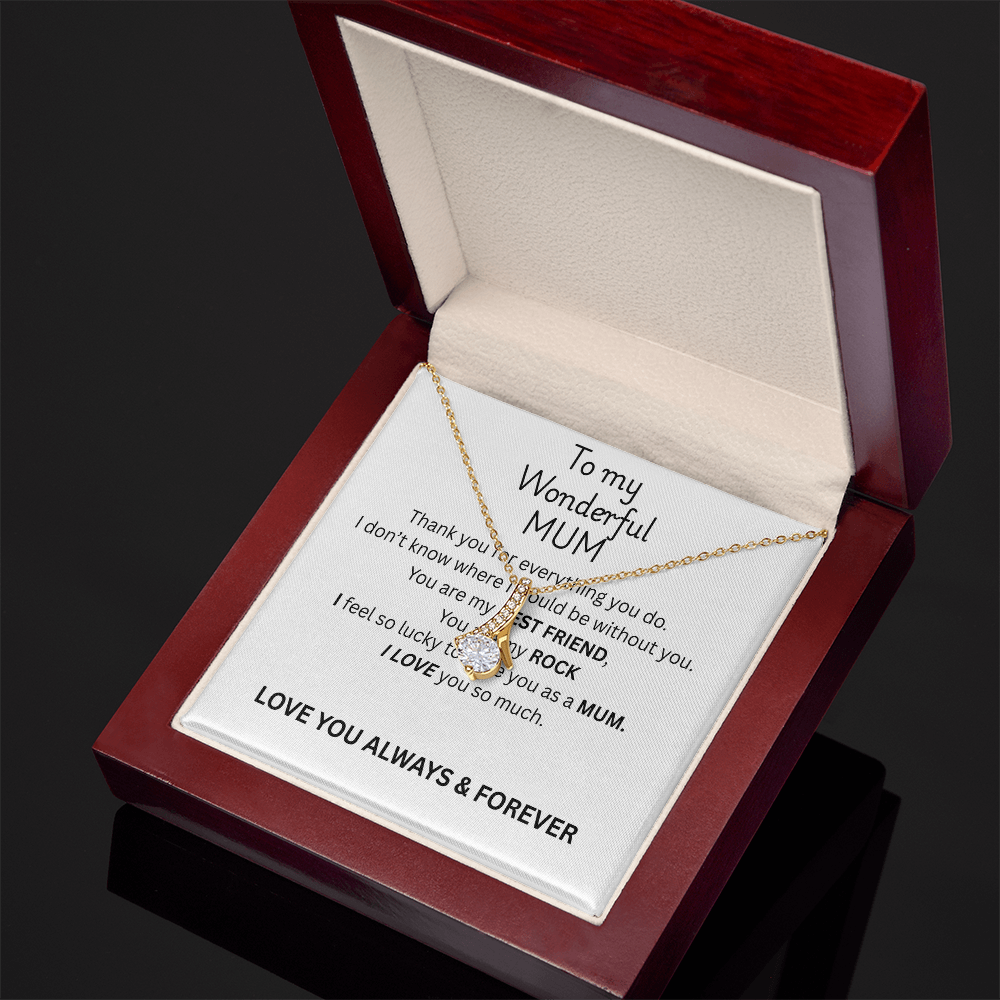 To My Mum Alluring Beauty Necklace, Ribbon Pendant in Gold