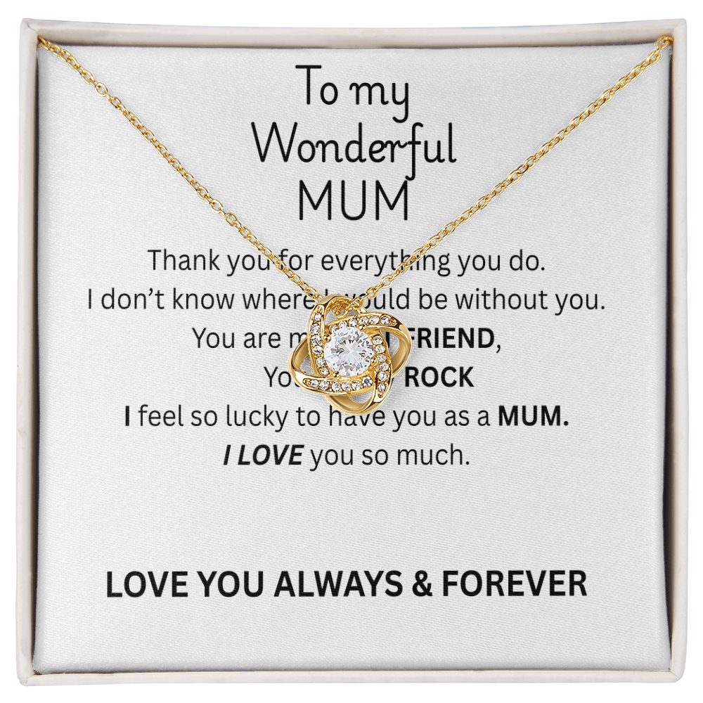 To My Mum Love Knot Necklace in Gold with Cubic Zirconia