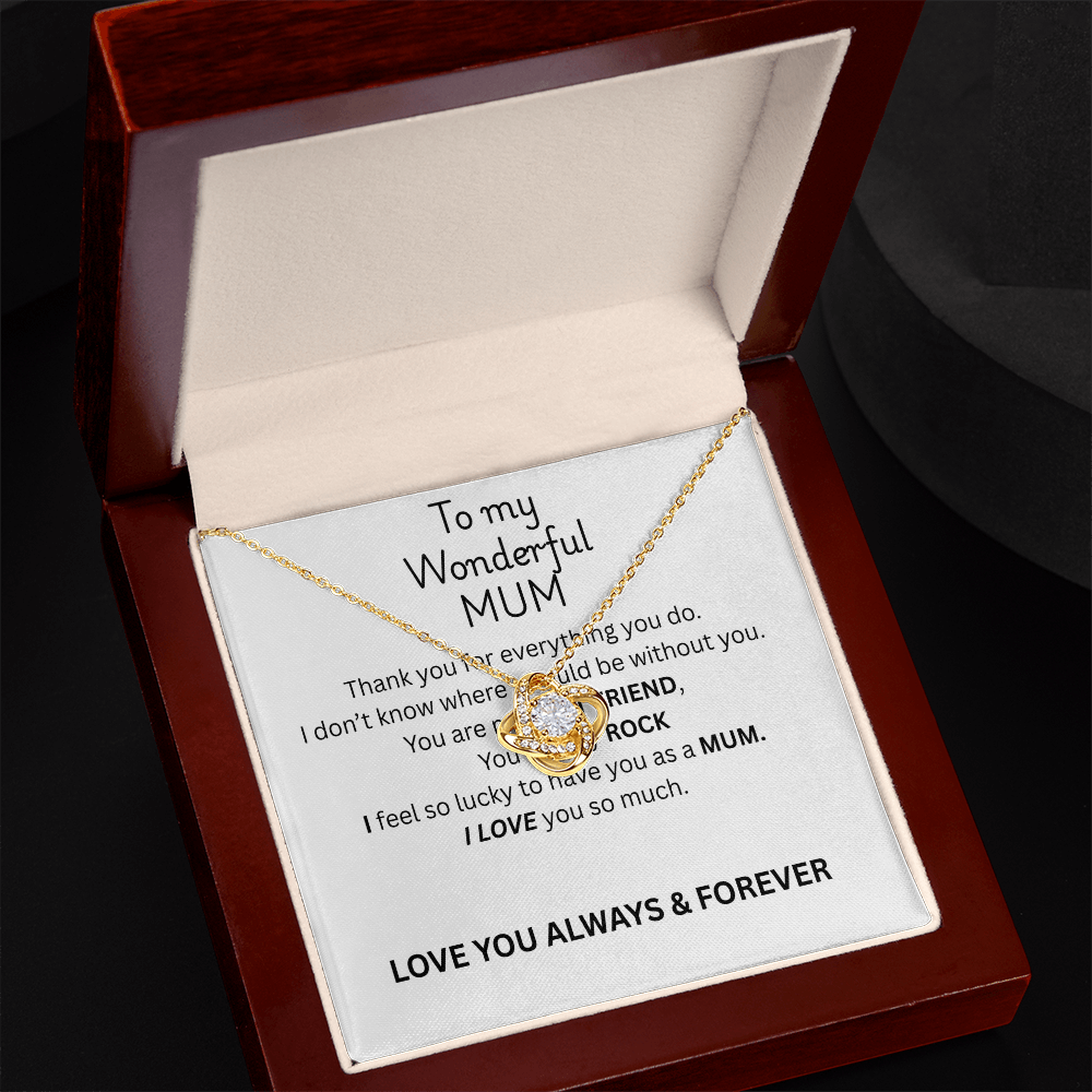 To My Mum Love Knot Necklace in Gold with Cubic Zirconia
