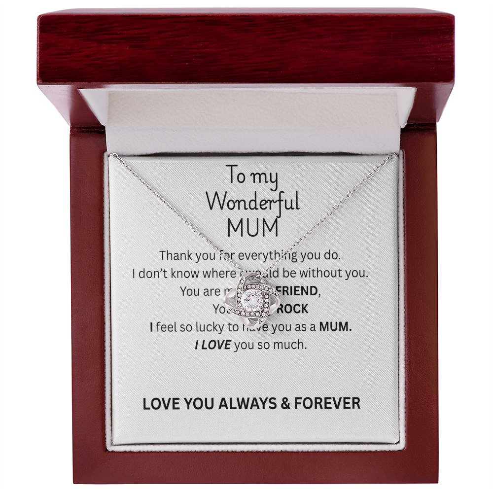 To My Mum Love Knot Necklace in Gold with Cubic Zirconia