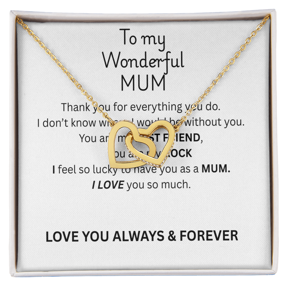 To My Mum Interlocking Hearts Necklace in Rose Gold or 18K Gold
