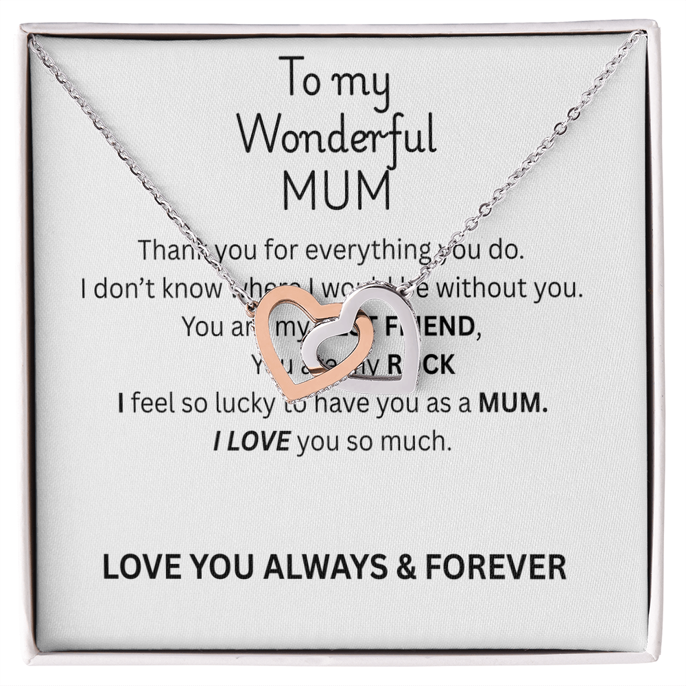 To My Mum Interlocking Hearts Necklace in Rose Gold or 18K Gold