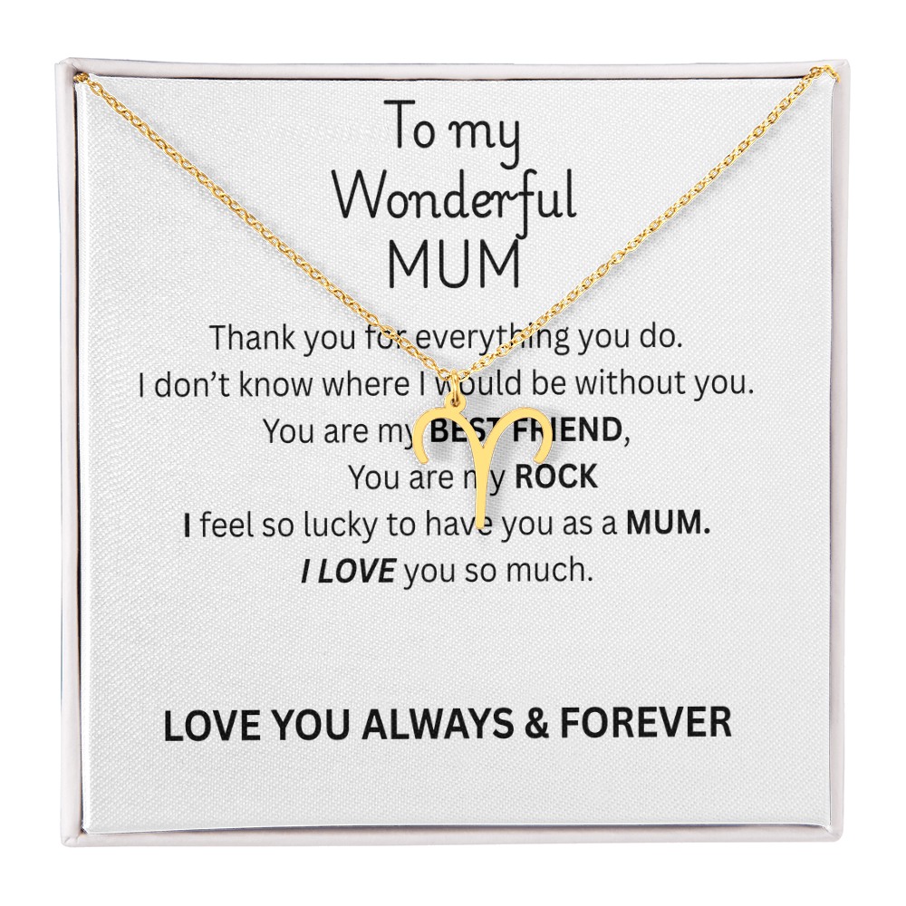 To My Mum Zodiac Sign Necklace, Personalised Astrology Pendant in 18K Gold or Silver