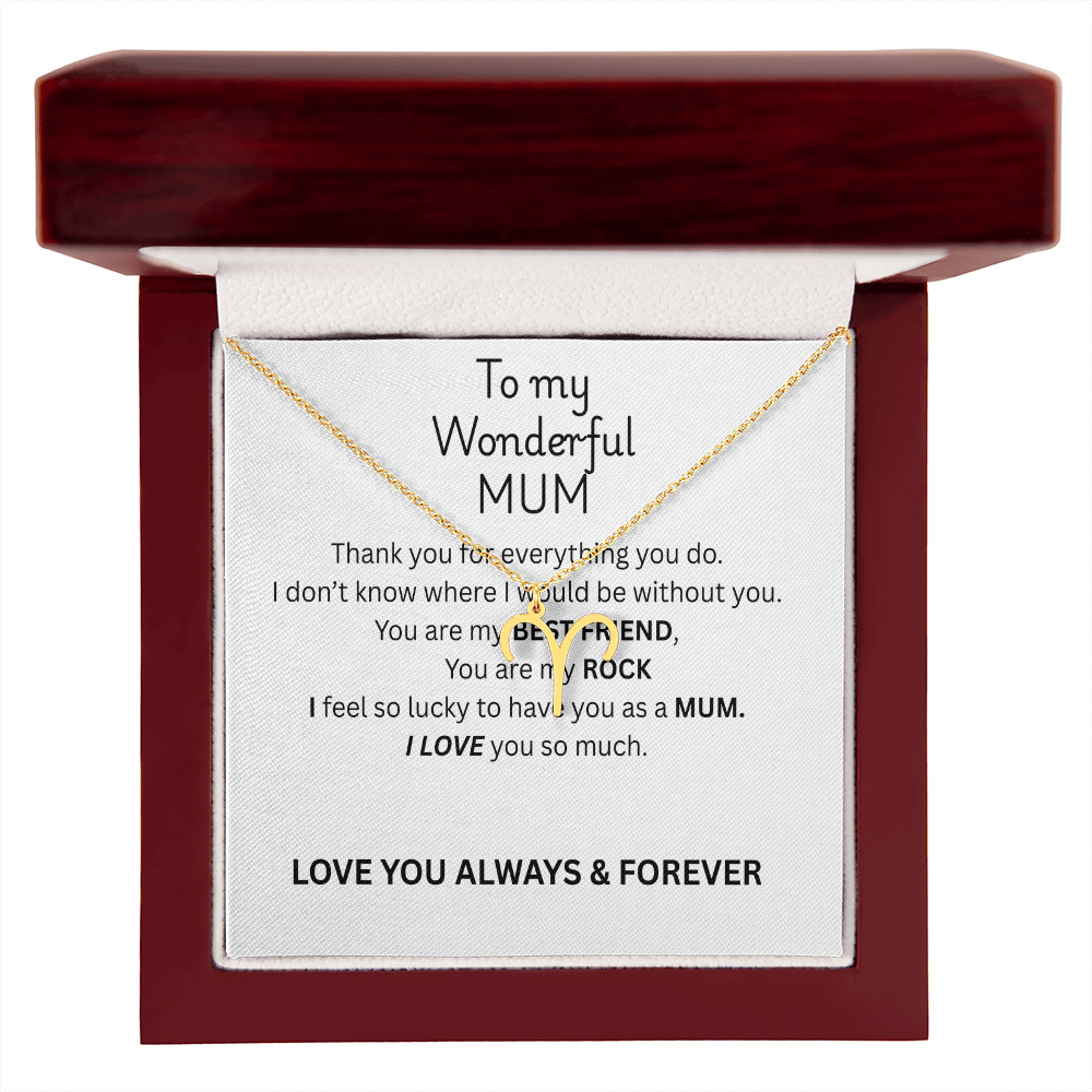 To My Mum Zodiac Sign Necklace, Personalised Astrology Pendant in 18K Gold or Silver