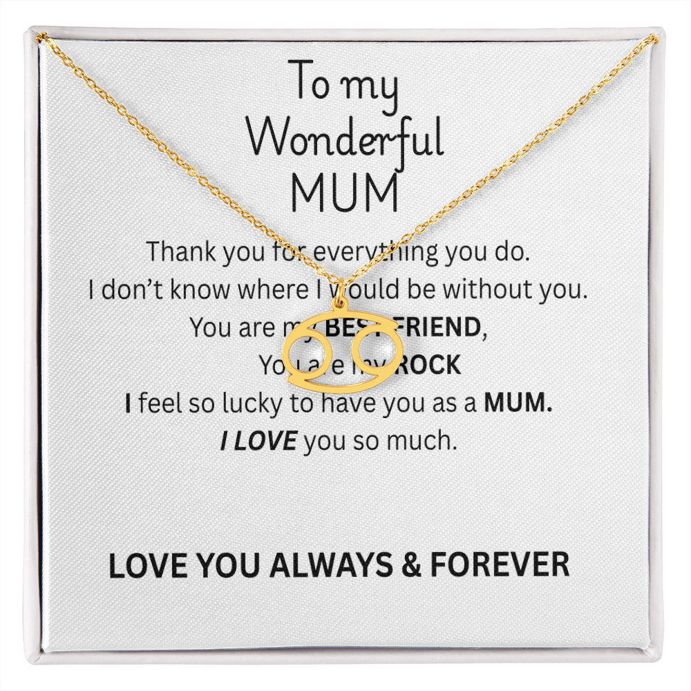 To My Mum Zodiac Sign Necklace, Personalised Astrology Pendant in 18K Gold or Silver