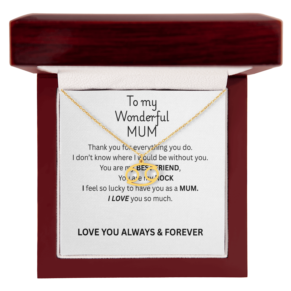 To My Mum Zodiac Sign Necklace, Personalised Astrology Pendant in 18K Gold or Silver
