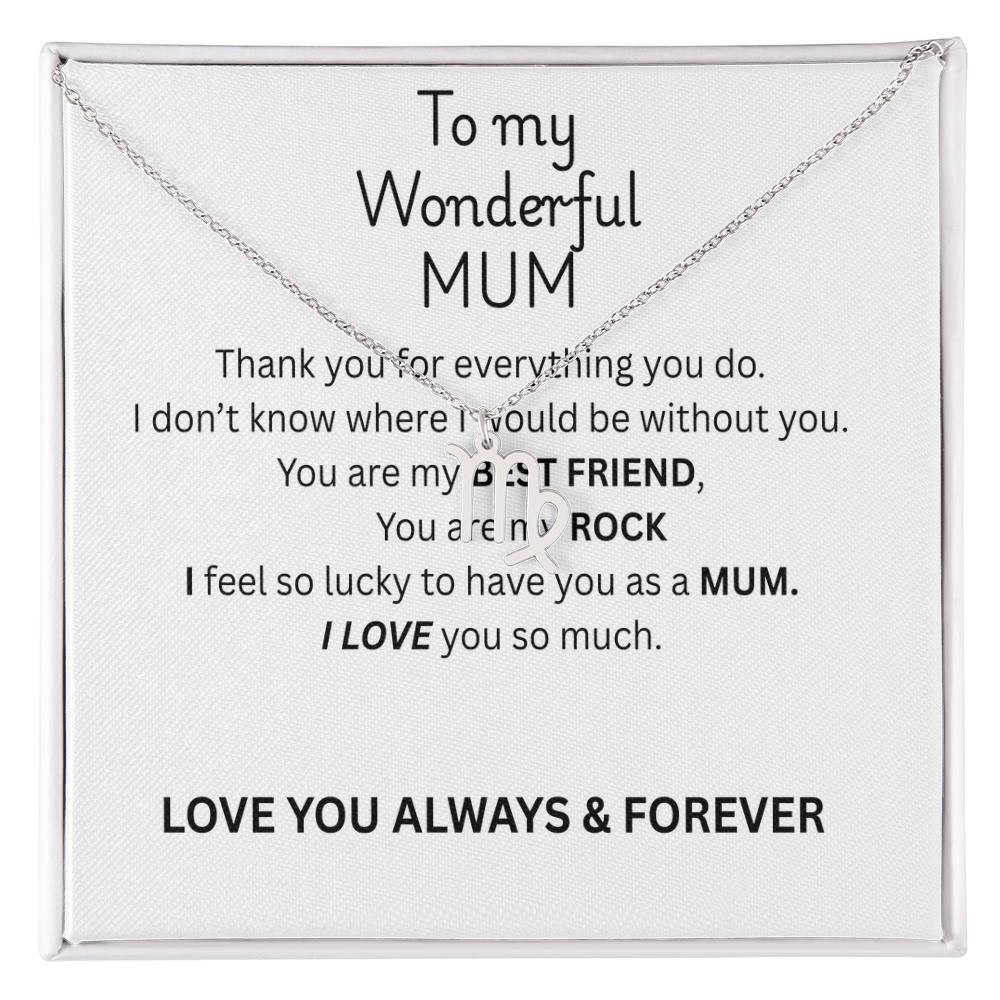To My Mum Zodiac Sign Necklace, Personalised Astrology Pendant in 18K Gold or Silver