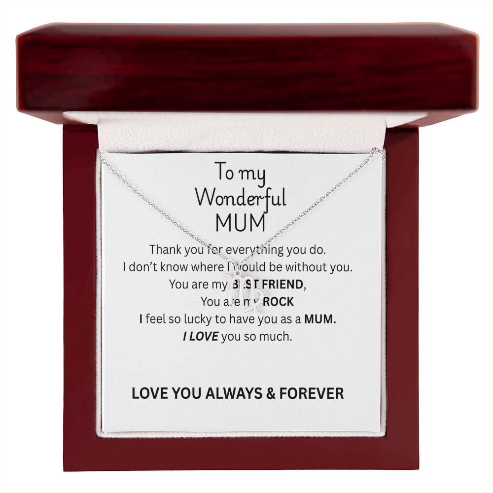 To My Mum Zodiac Sign Necklace, Personalised Astrology Pendant in 18K Gold or Silver