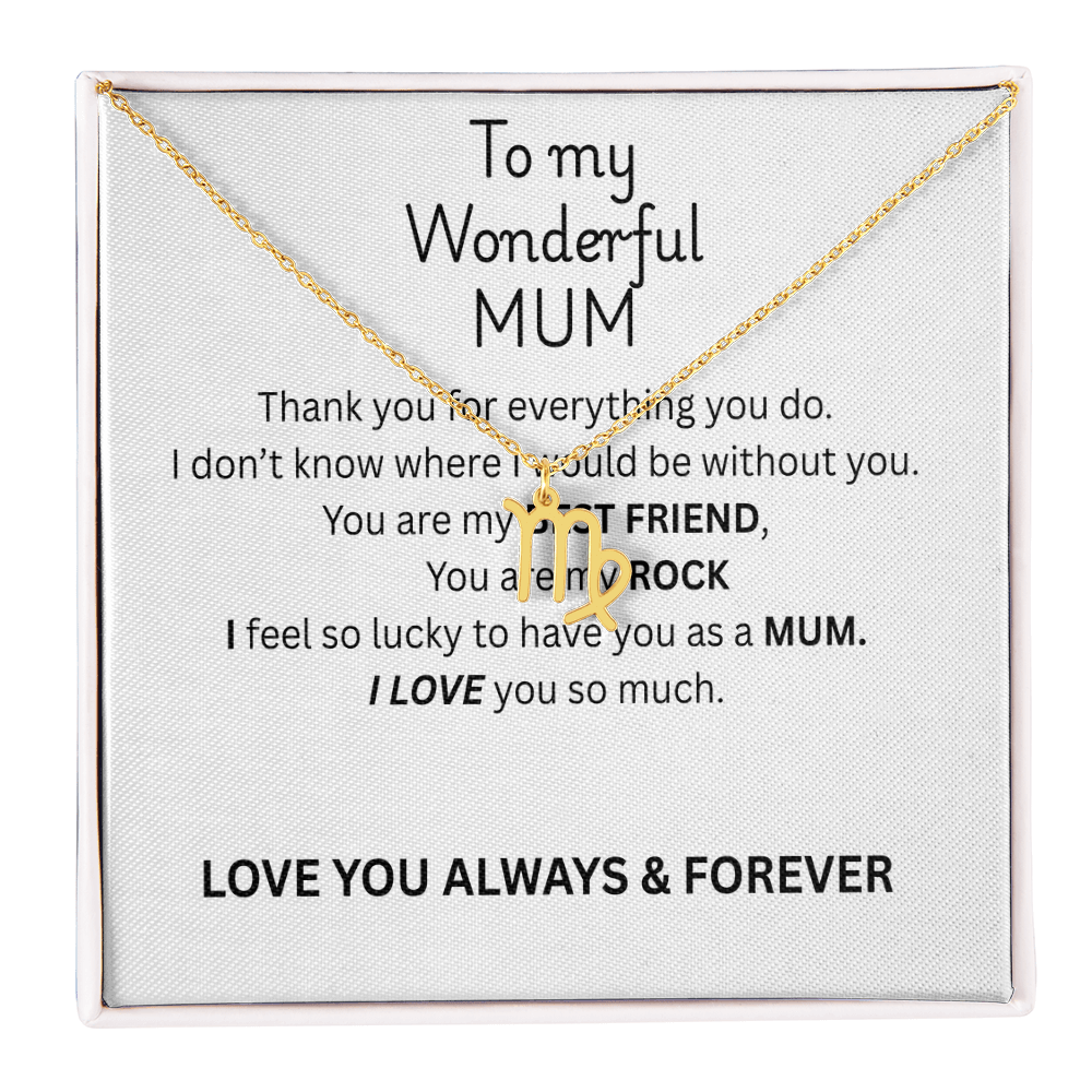 To My Mum Zodiac Sign Necklace, Personalised Astrology Pendant in 18K Gold or Silver