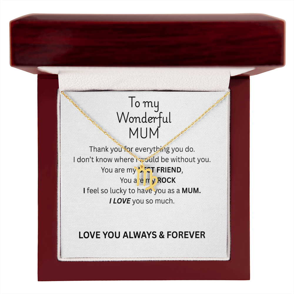 To My Mum Zodiac Sign Necklace, Personalised Astrology Pendant in 18K Gold or Silver
