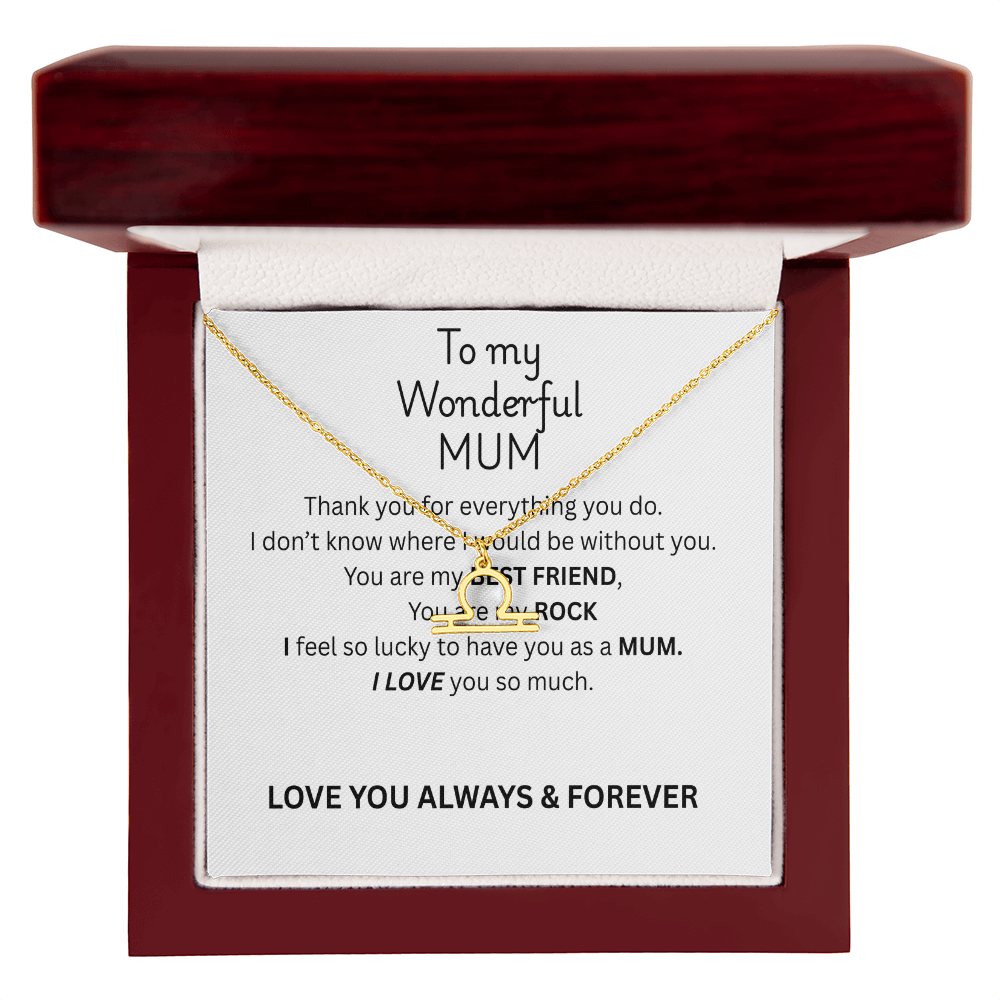 To My Mum Zodiac Sign Necklace, Personalised Astrology Pendant in 18K Gold or Silver