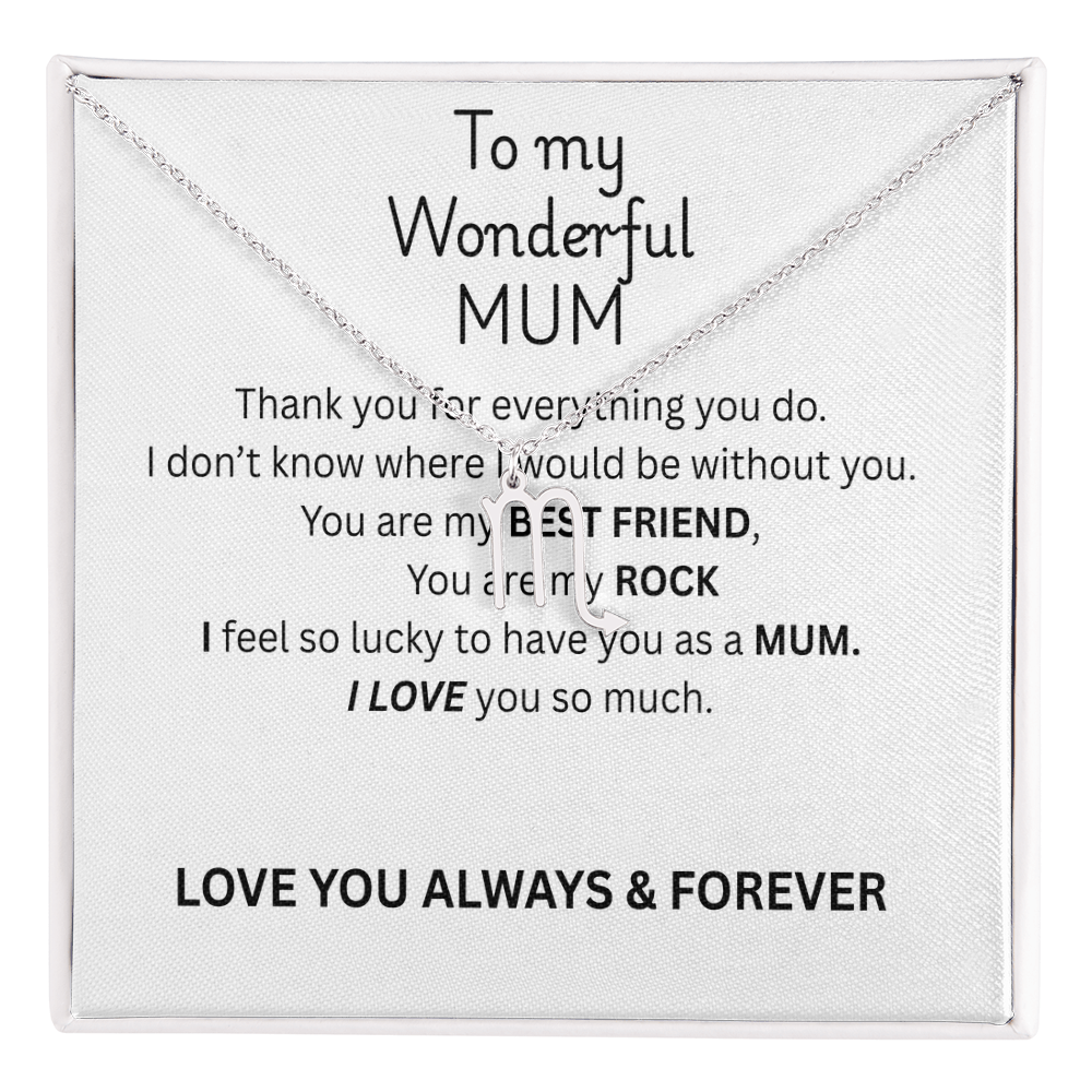 To My Mum Zodiac Sign Necklace, Personalised Astrology Pendant in 18K Gold or Silver