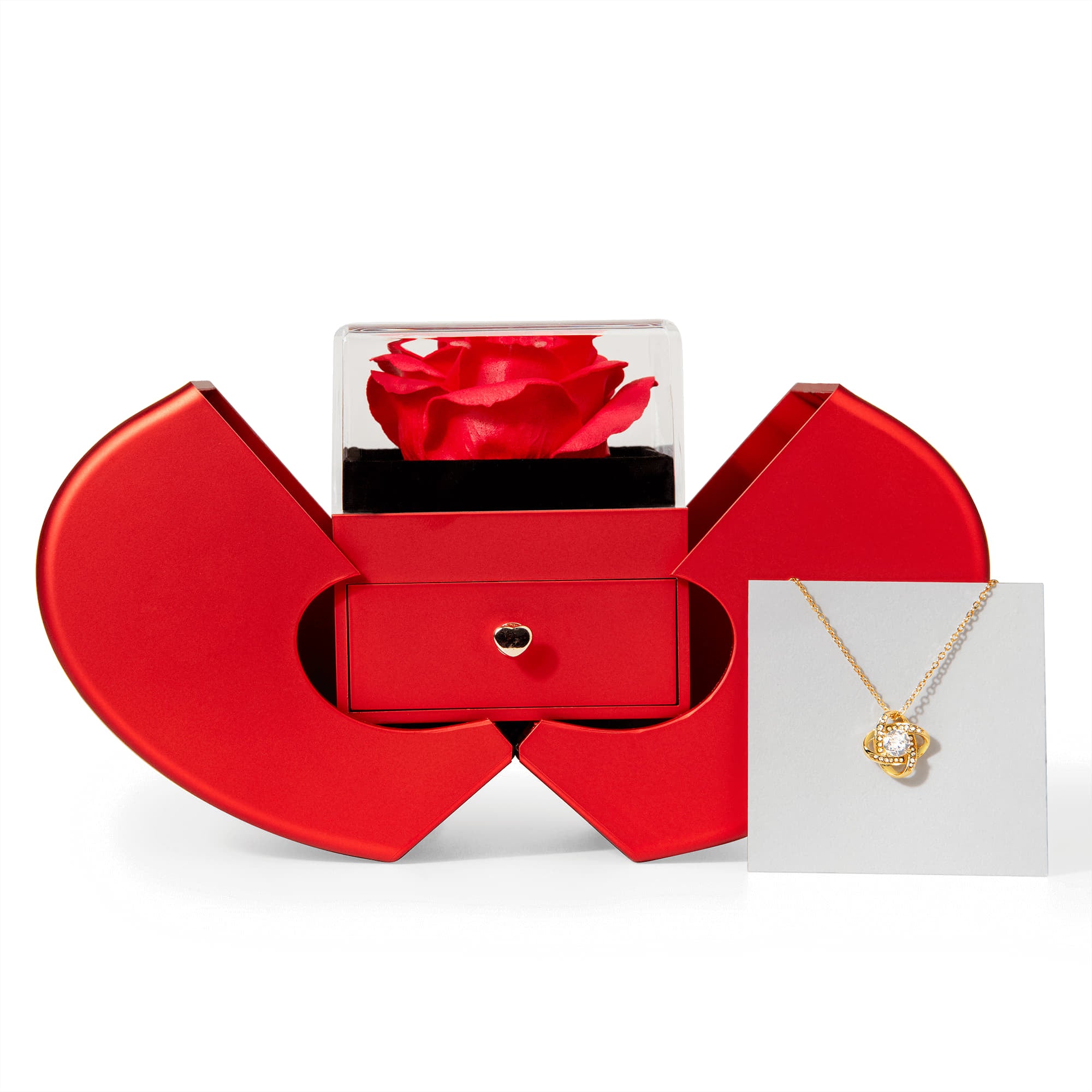 Love Knot Necklace with Red Rose Heart Box