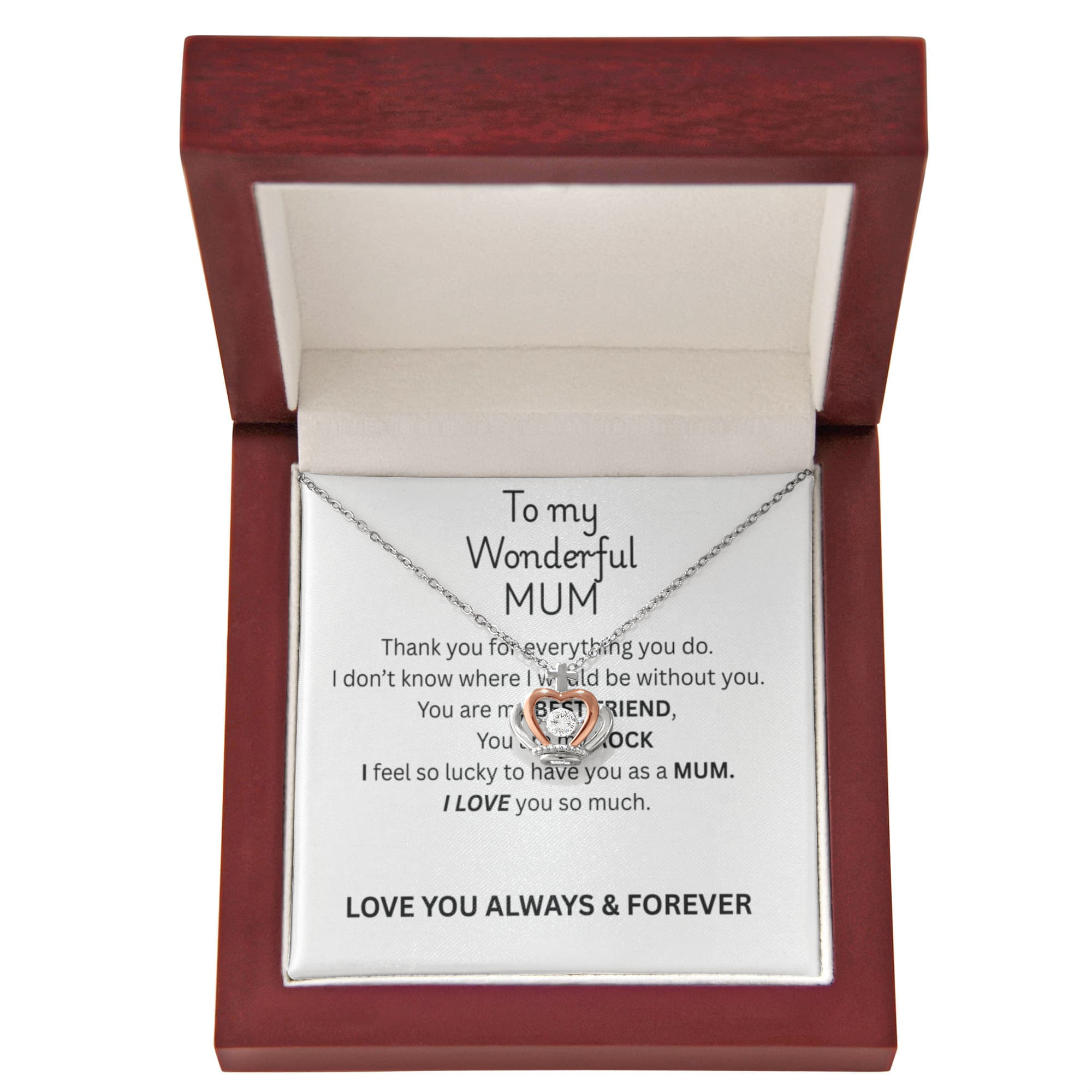 To My Mum Crown Pendant Necklace in Silver and Rose Gold