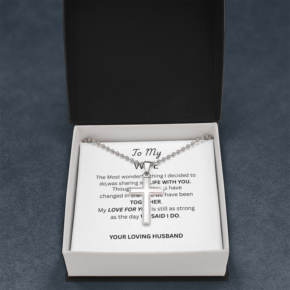 To My Wife Artisan Cross Necklace in Stainless Steel