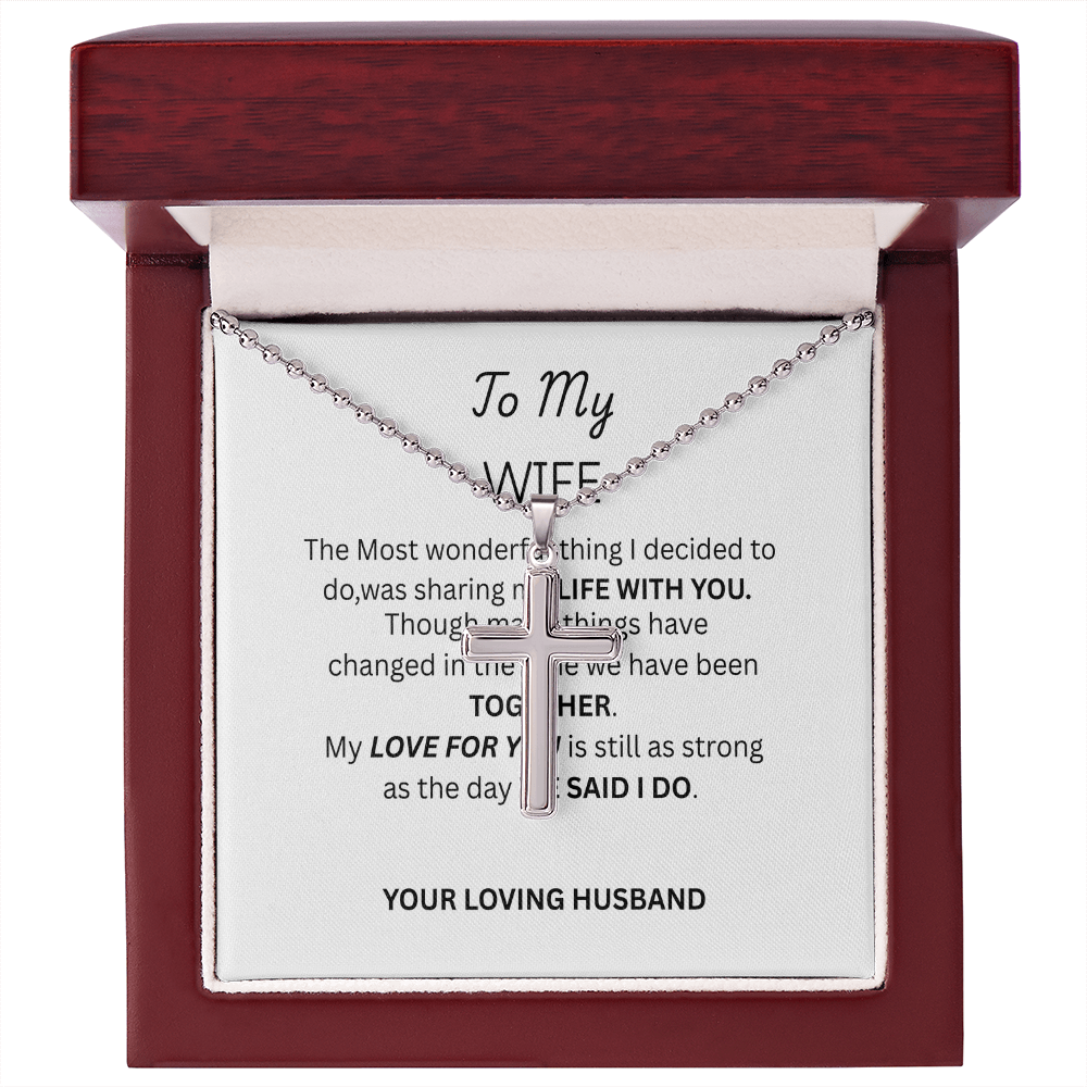 To My Wife Artisan Cross Necklace in Stainless Steel