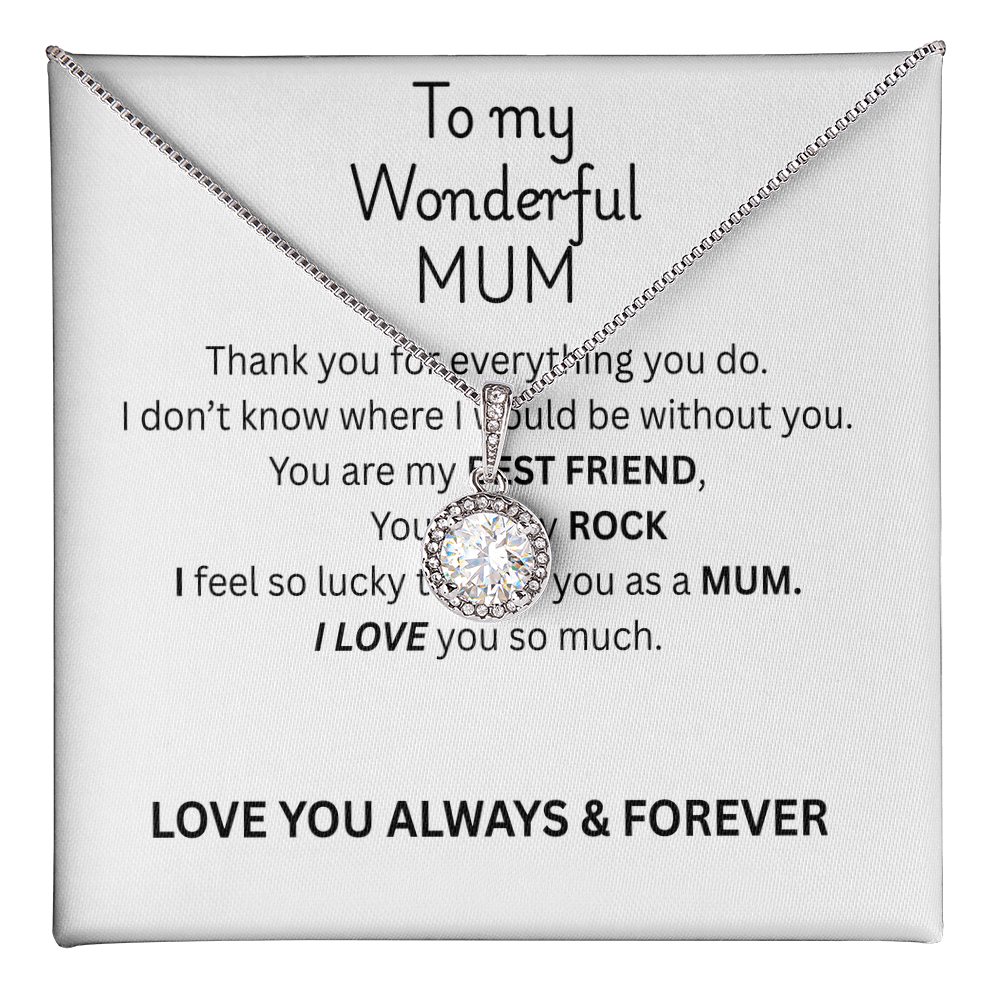 To My Mum Eternal Hope Necklace, Cushion Cut Pendant in White Gold