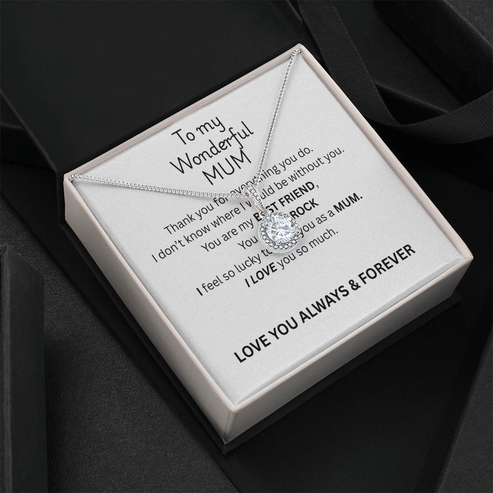 To My Mum Eternal Hope Necklace, Cushion Cut Pendant in White Gold