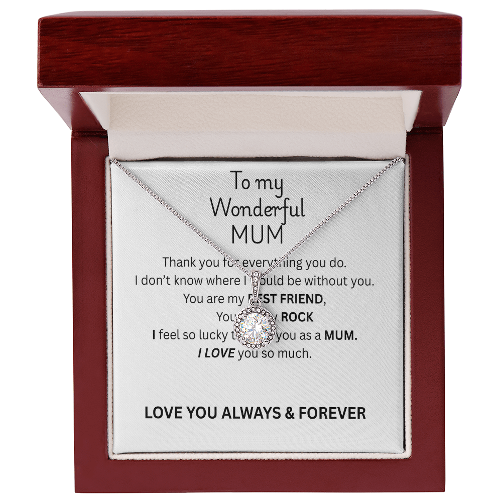 To My Mum Eternal Hope Necklace, Cushion Cut Pendant in White Gold