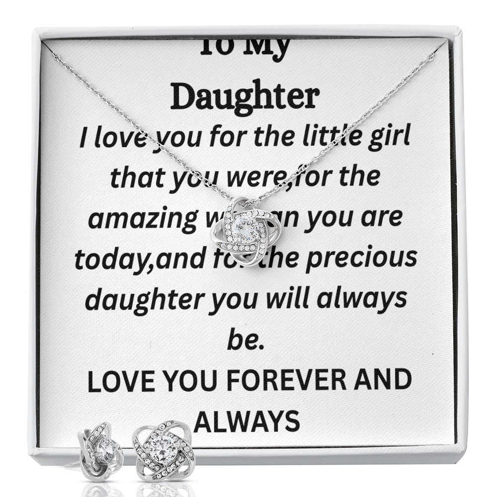 To My Daughter-Love Knot Necklace and Earing Set