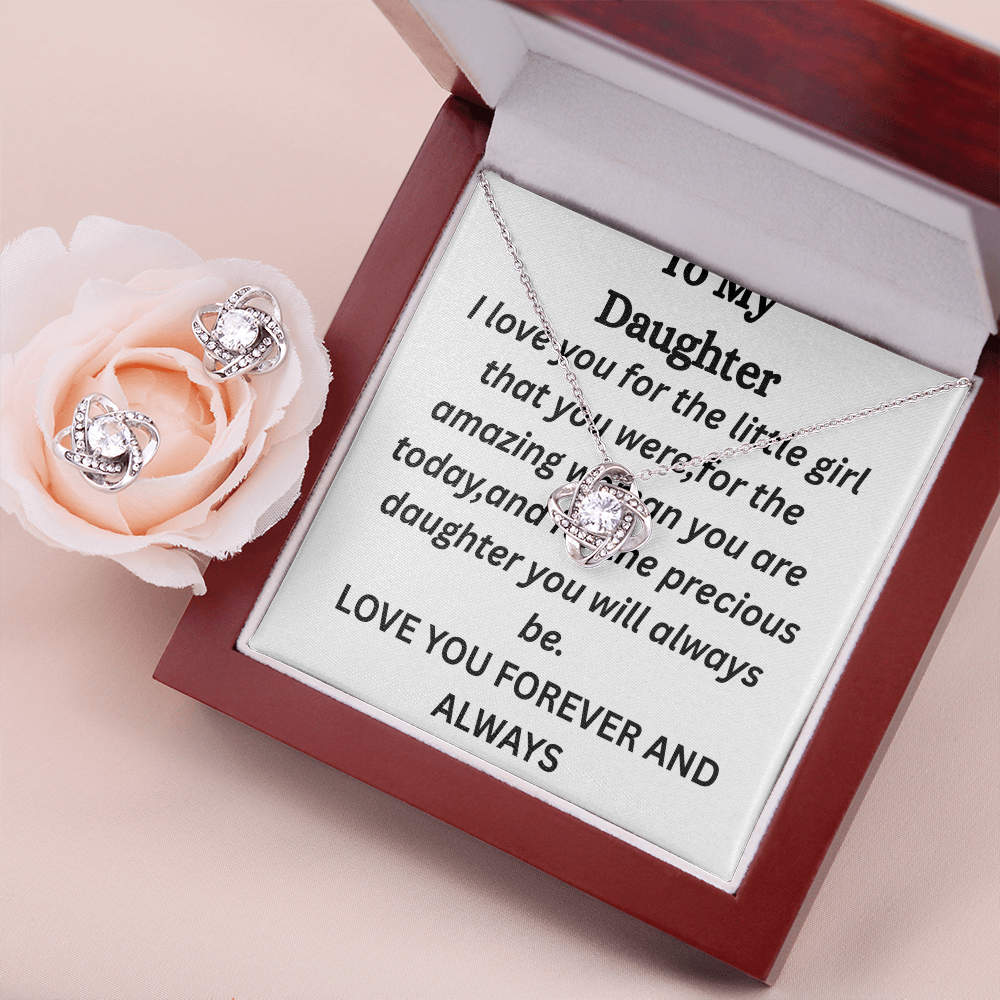 To My Daughter-Love Knot Necklace and Earing Set