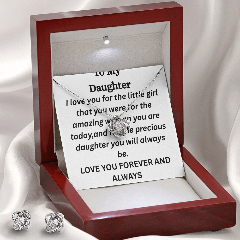 To My Daughter-Love Knot Necklace and Earing Set