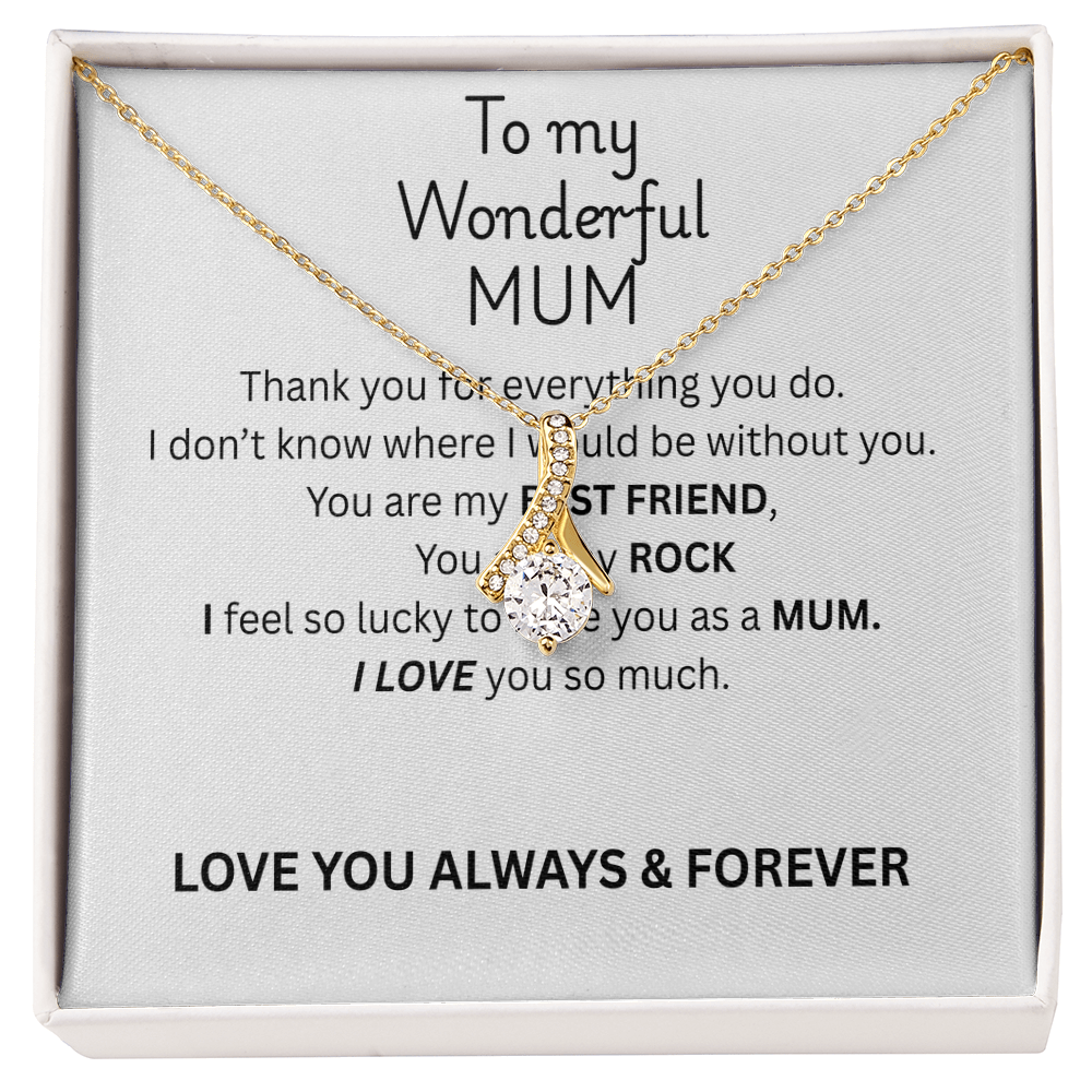 To My Mum Alluring Beauty Necklace, Ribbon Pendant in Gold