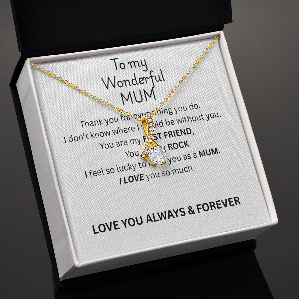 To My Mum Alluring Beauty Necklace, Ribbon Pendant in Gold