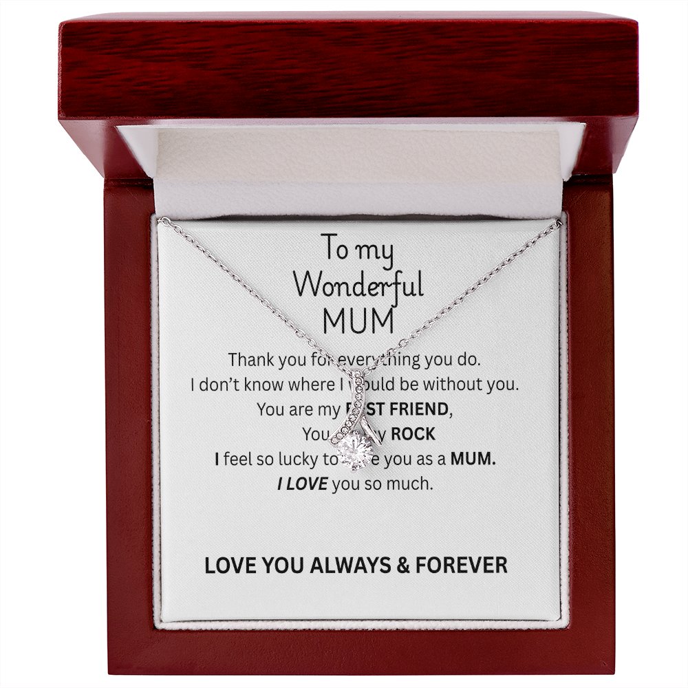 To My Mum Alluring Beauty Necklace, Ribbon Pendant in Gold