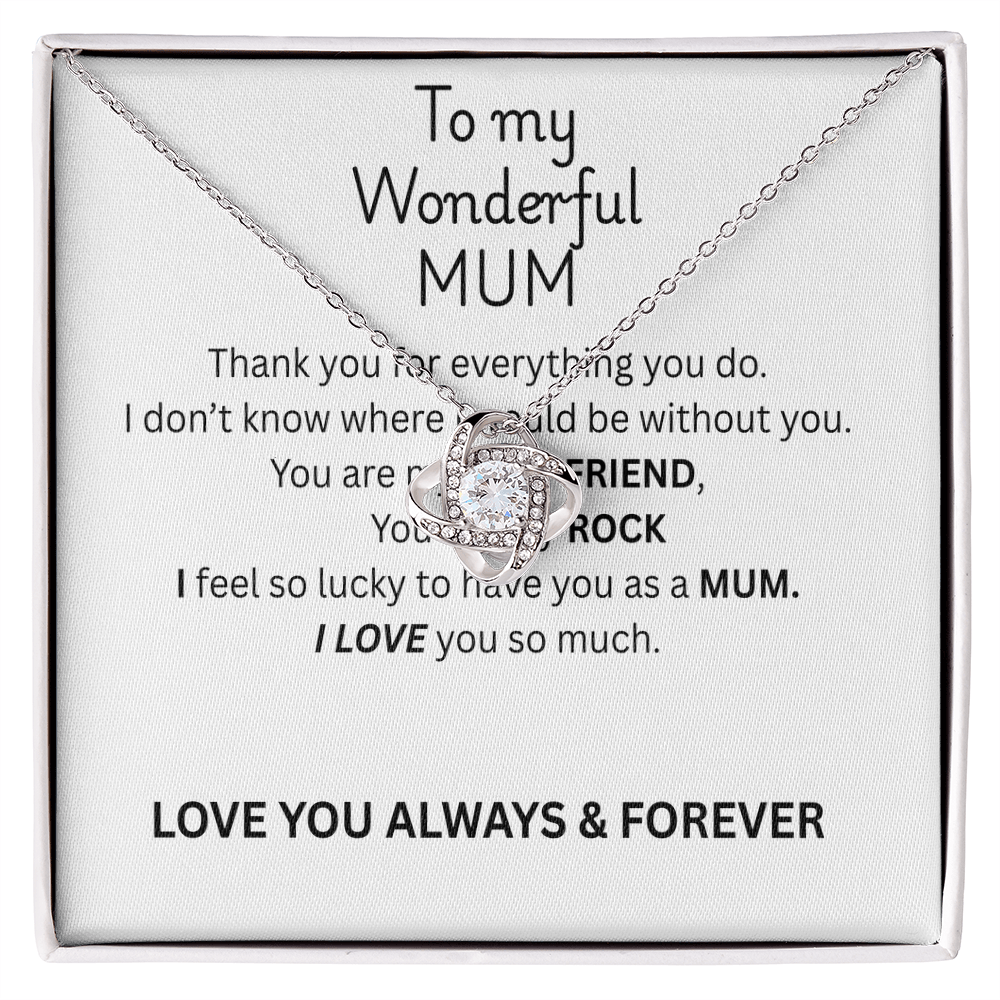 To My Mum Love Knot Necklace in Gold with Cubic Zirconia