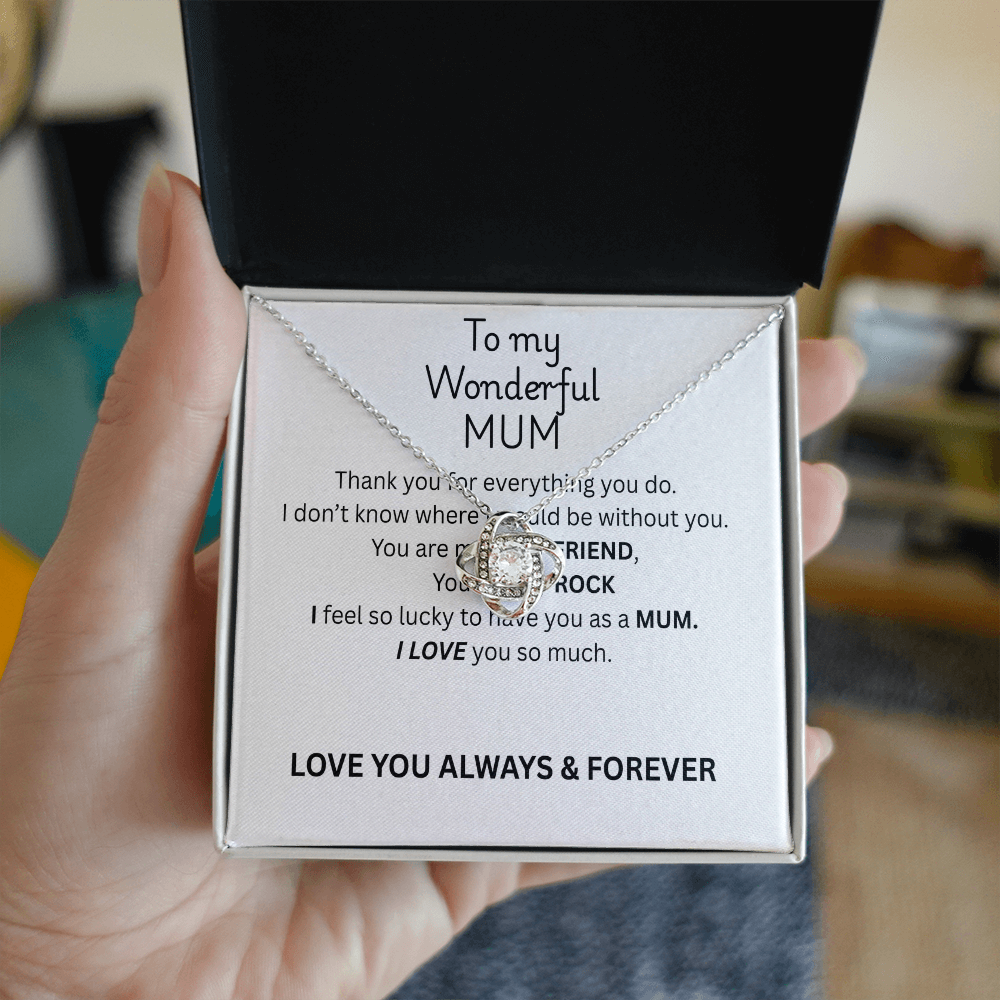 To My Mum Love Knot Necklace in Gold with Cubic Zirconia