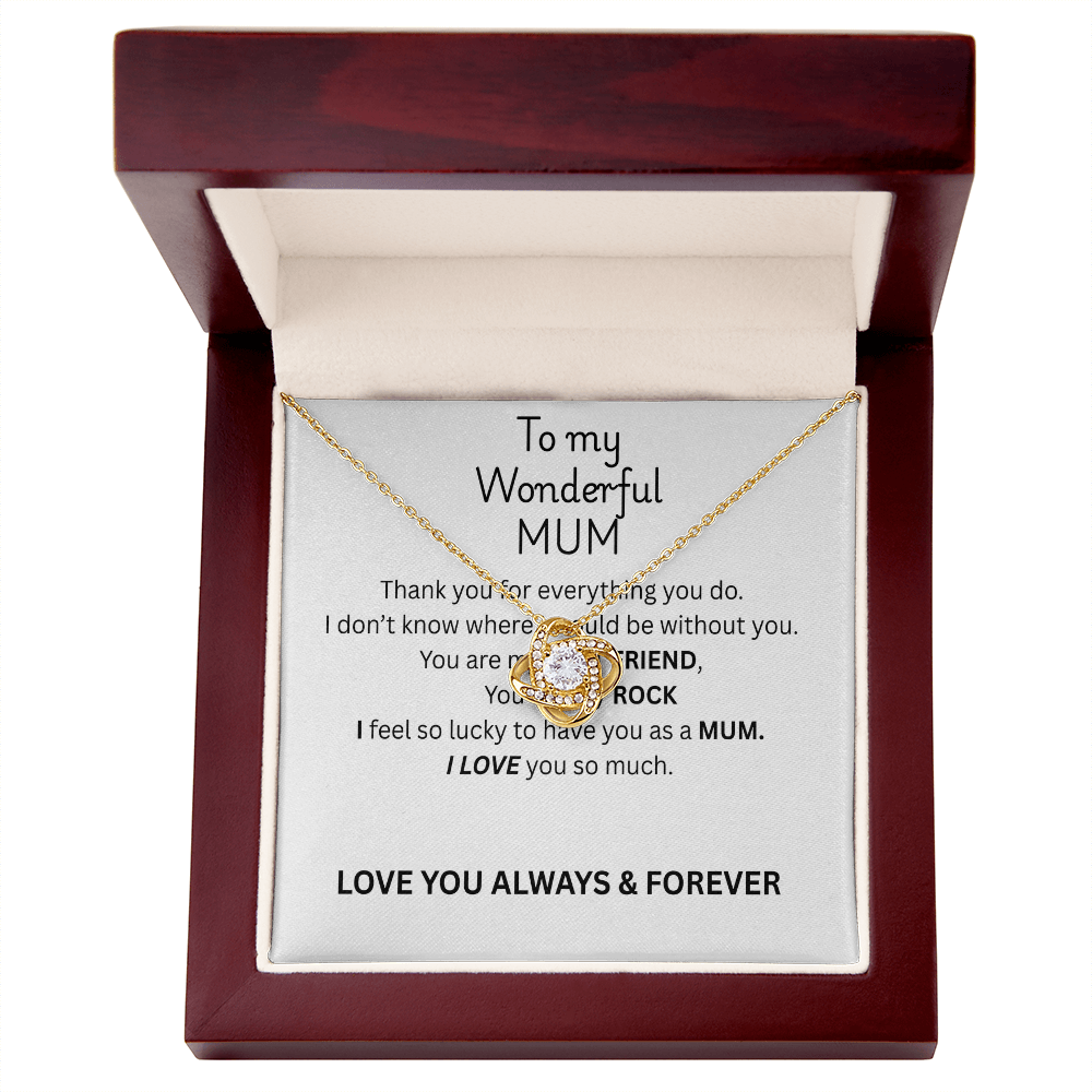 To My Mum Love Knot Necklace in Gold with Cubic Zirconia