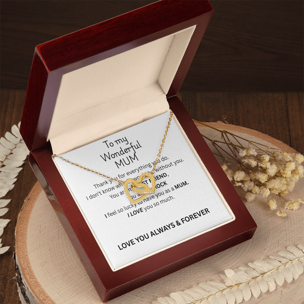 To My Mum Interlocking Hearts Necklace in Rose Gold or 18K Gold