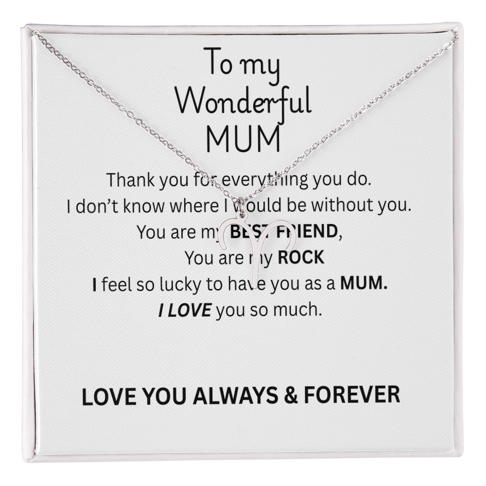To My Mum Zodiac Sign Necklace, Personalised Astrology Pendant in 18K Gold or Silver