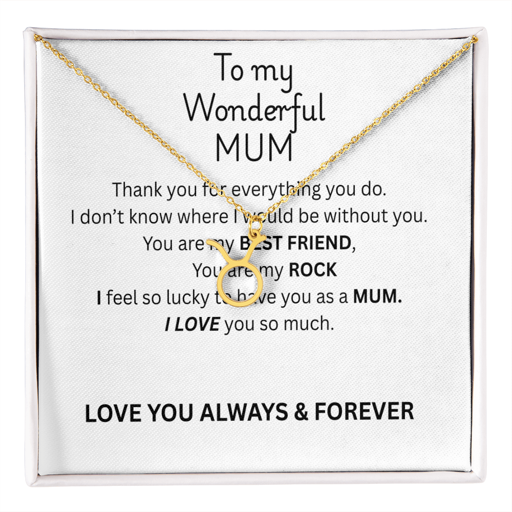 To My Mum Zodiac Sign Necklace, Personalised Astrology Pendant in 18K Gold or Silver