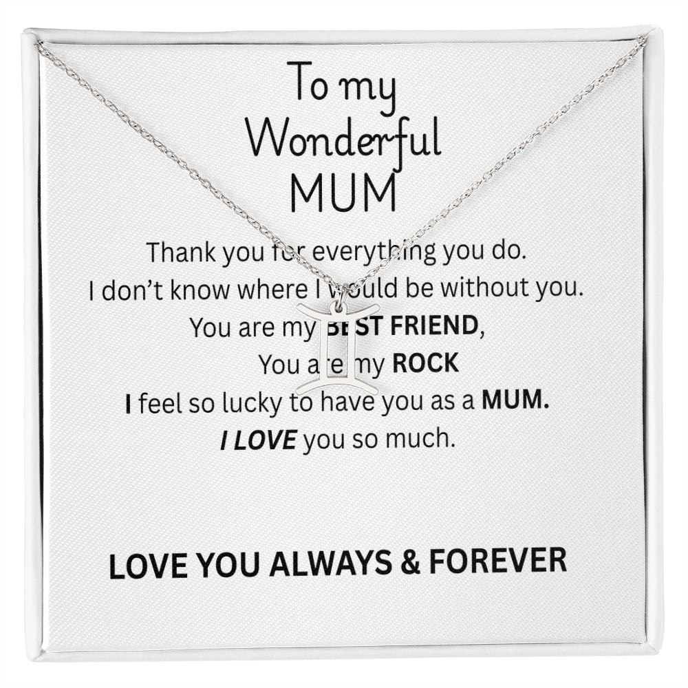 To My Mum Zodiac Sign Necklace, Personalised Astrology Pendant in 18K Gold or Silver