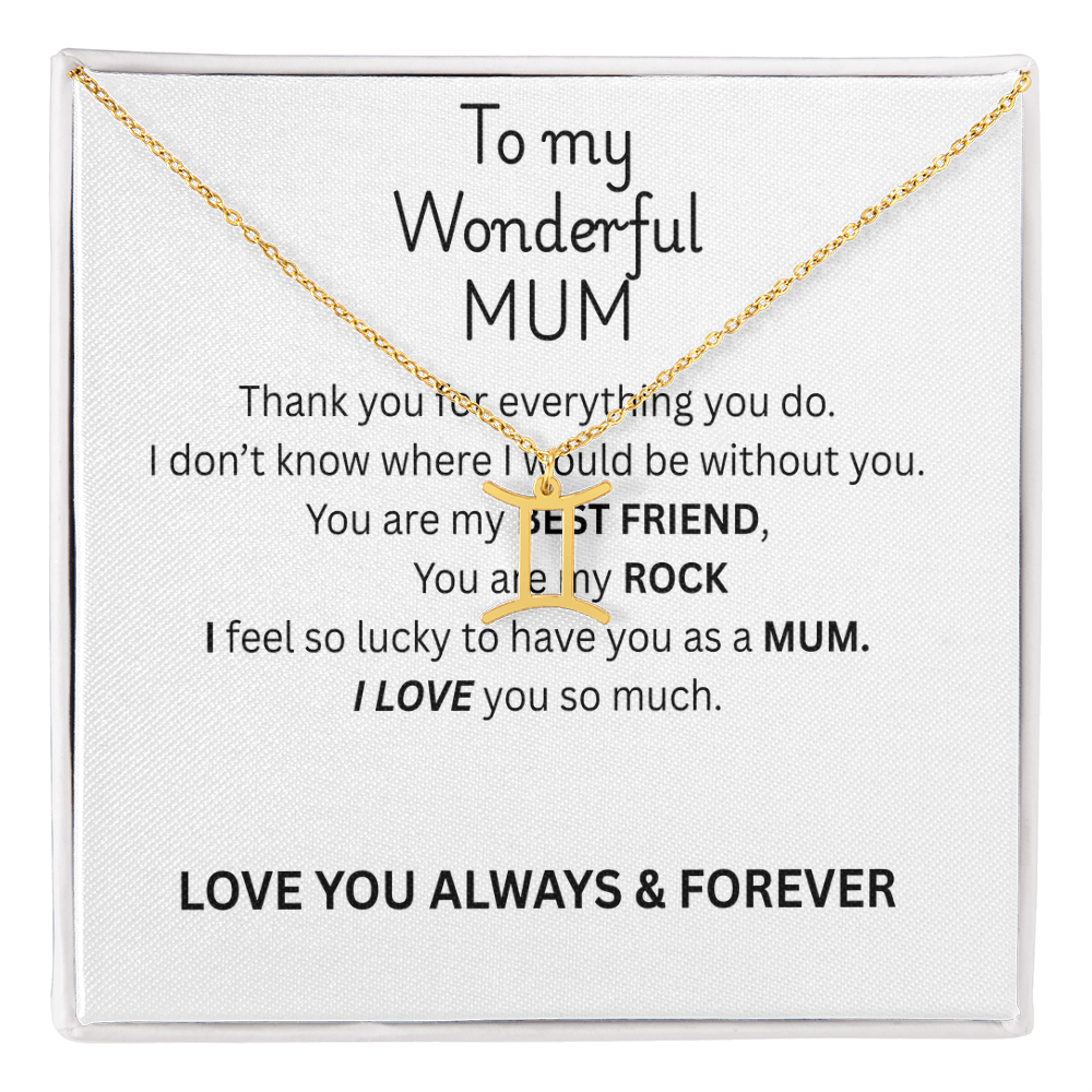To My Mum Zodiac Sign Necklace, Personalised Astrology Pendant in 18K Gold or Silver