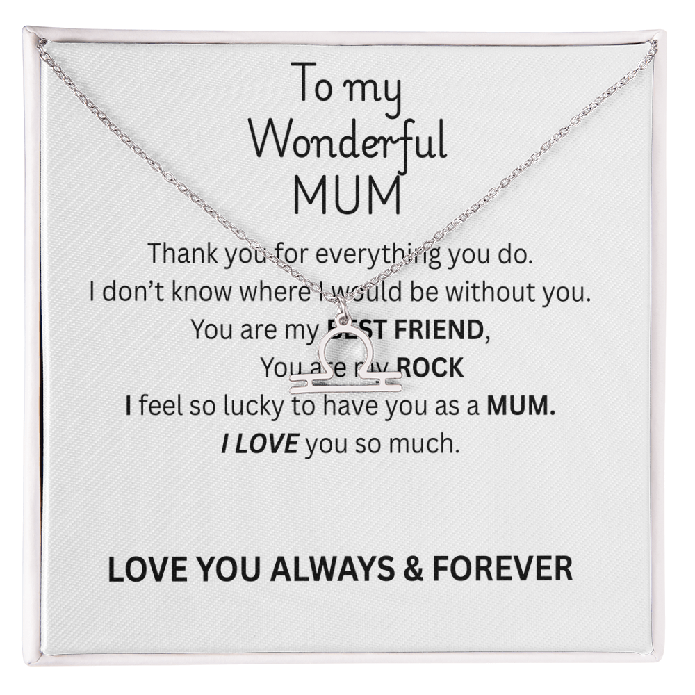 To My Mum Zodiac Sign Necklace, Personalised Astrology Pendant in 18K Gold or Silver
