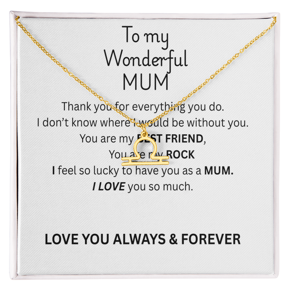 To My Mum Zodiac Sign Necklace, Personalised Astrology Pendant in 18K Gold or Silver