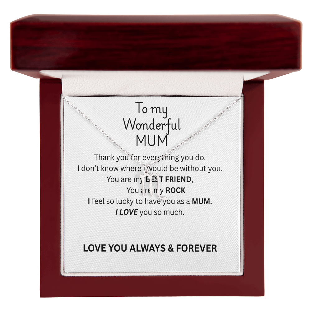 To My Mum Zodiac Sign Necklace, Personalised Astrology Pendant in 18K Gold or Silver